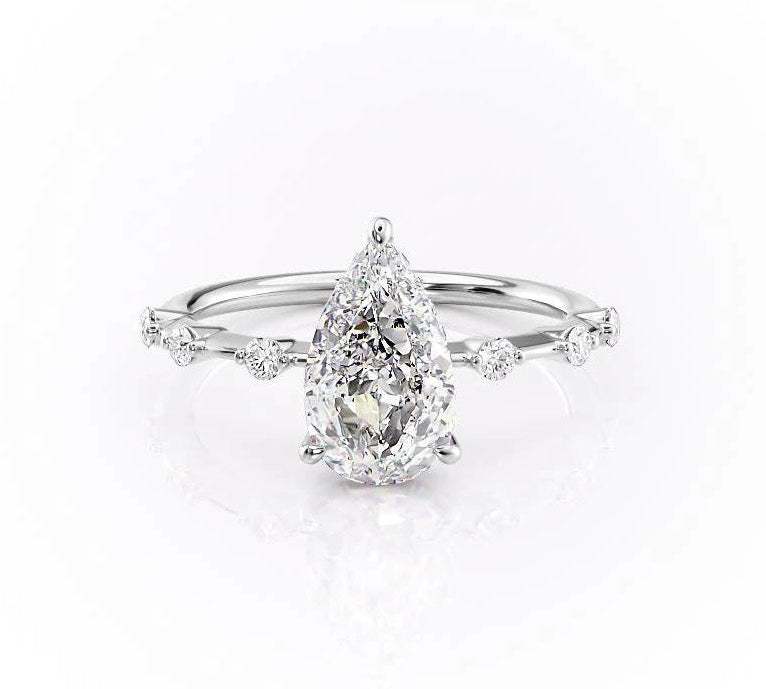 2.0 CT Pear Cut Solitaire Dainty Pave Moissanite Engagement Ring 10