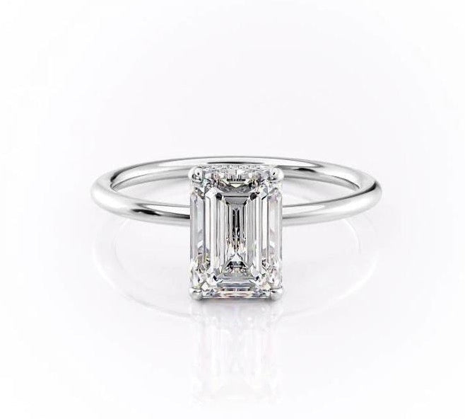 2.10 CT Emerald Solitaire Hidden Halo Setting Moissanite Engagement Ring 10