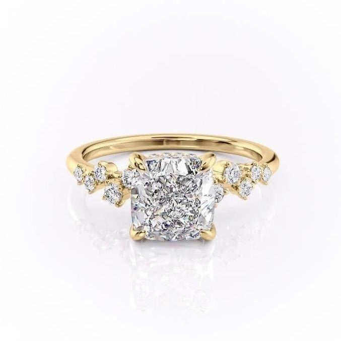 2.54 CT Cushion Cut Cluster Moissanite Engagement Ring 11