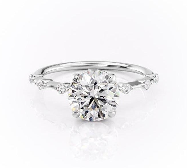 1.60 CT Round Solitaire Dainty Pave Set Moissanite Engagement Ring 10
