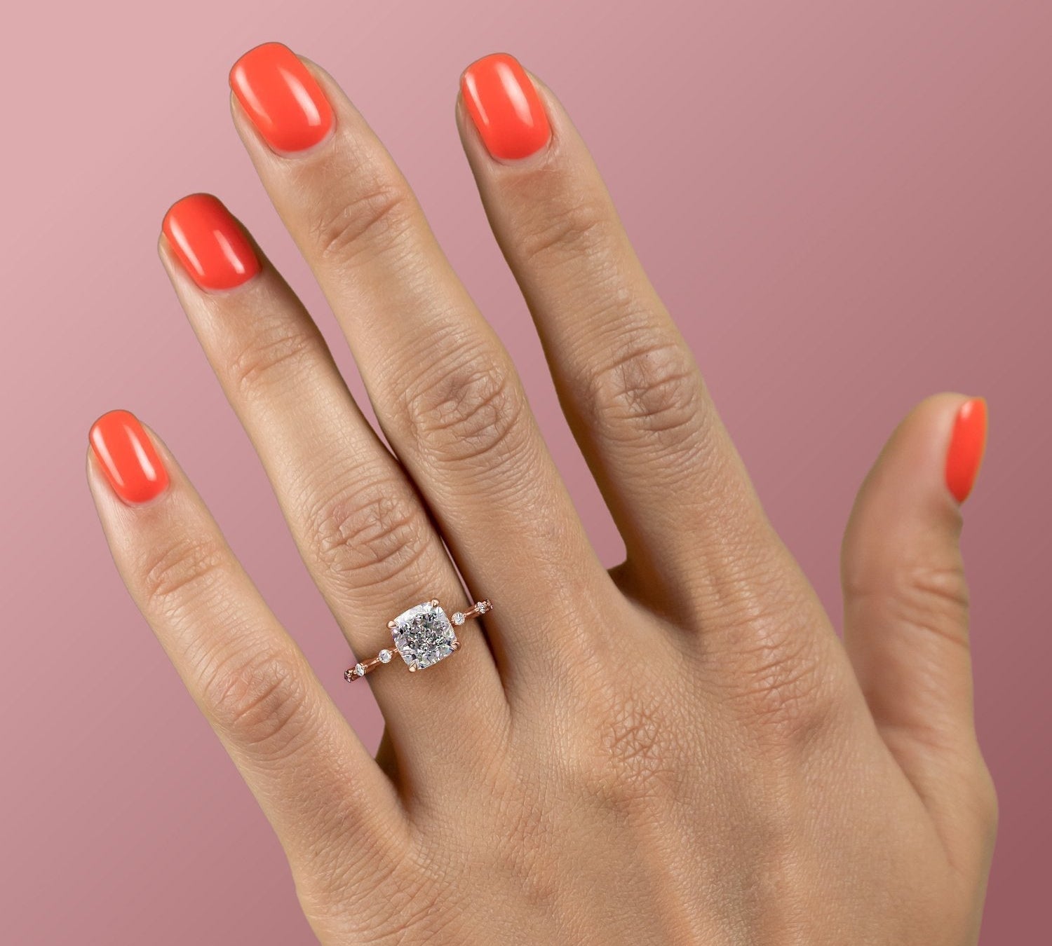 2.54 CT Cushion Cut Dainty Moissanite Engagement Ring 3