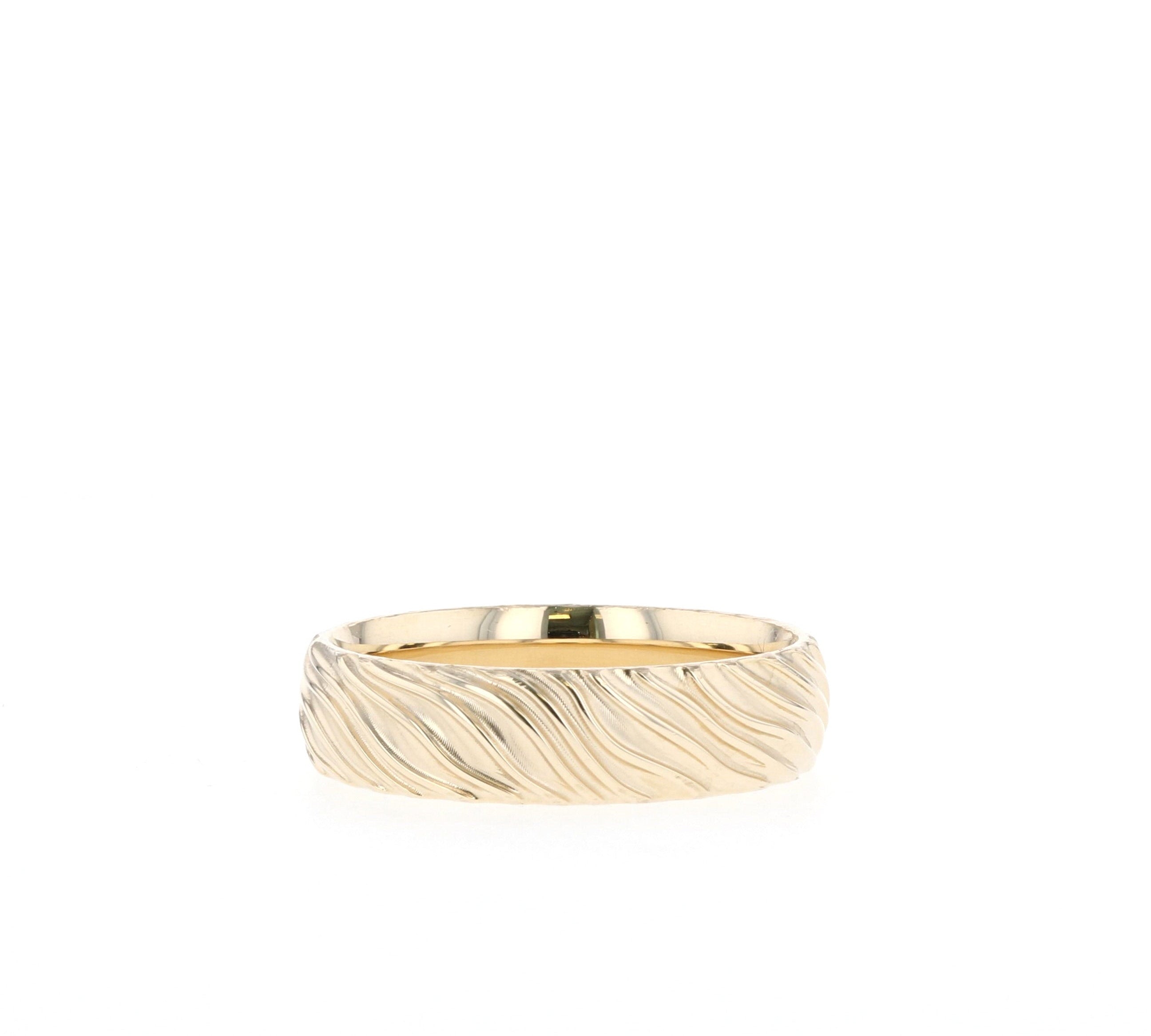 Yellow Gold Men's Wedding Band with wave like texture 1