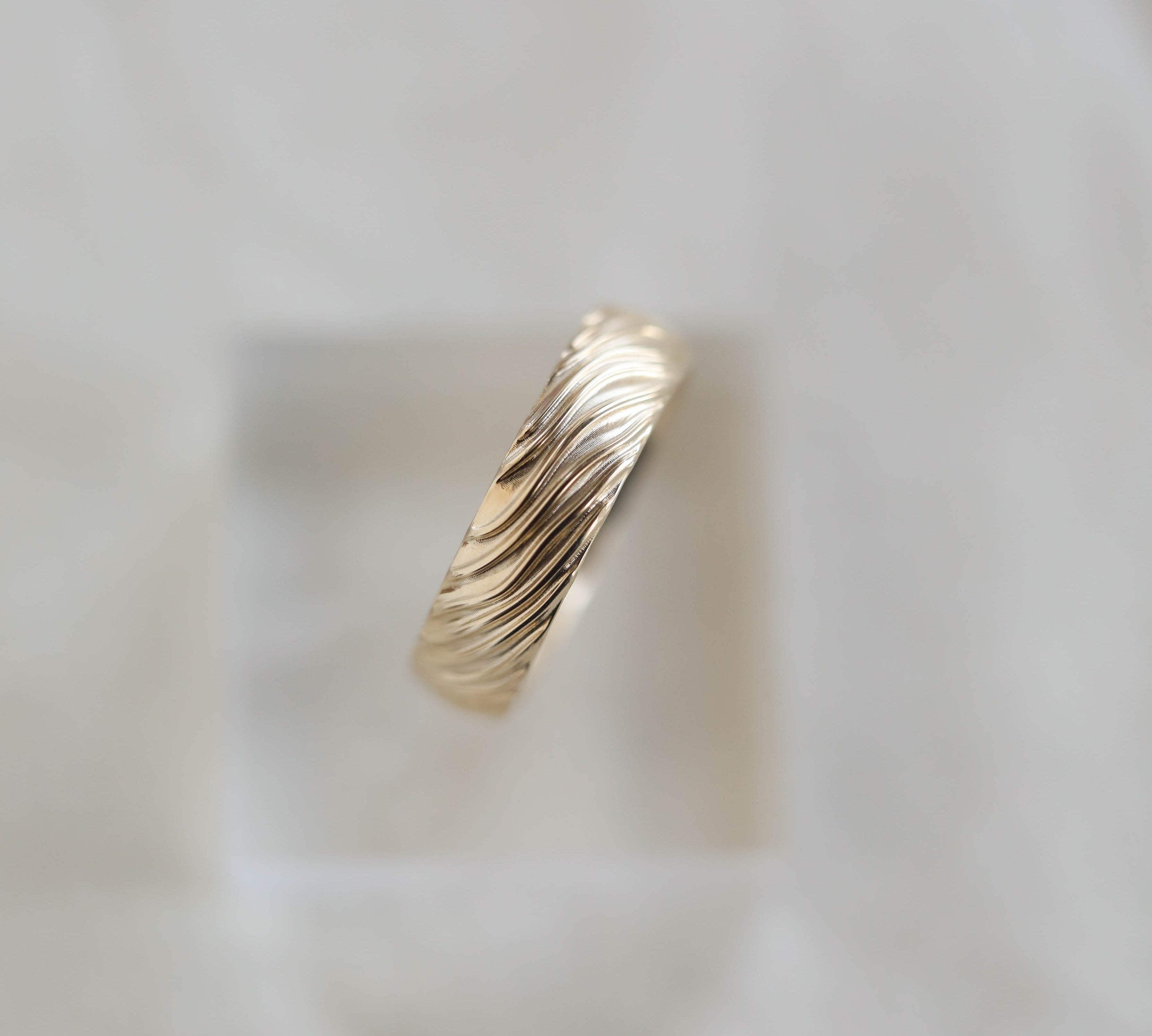 Yellow Gold Men's Wedding Band with wave like texture 3