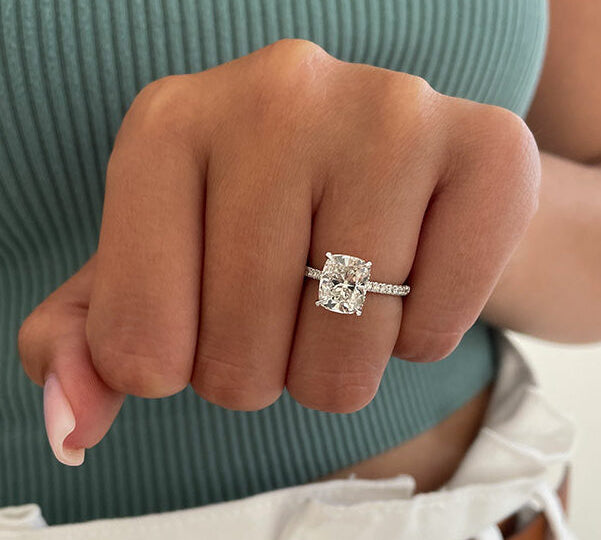 2.33 CT Cushion Hidden Halo & Pave Moissanite Engagement Ring 2