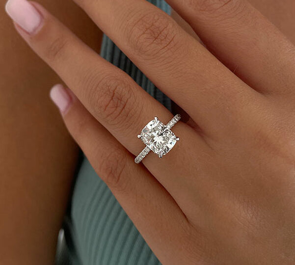 2.33 CT Cushion Hidden Halo & Pave Moissanite Engagement Ring 1