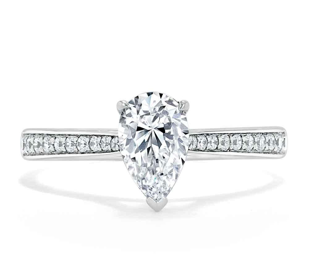 0.75 CT Pear Cut Solitaire Engagement Ring With Channel Pave Setting 1
