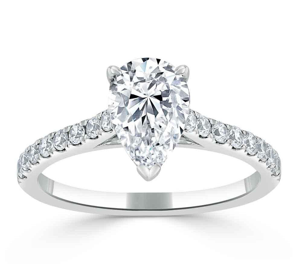 1.33 CT Pear Cut Solitaire Pave Setting Moissanite Engagement Ring 2