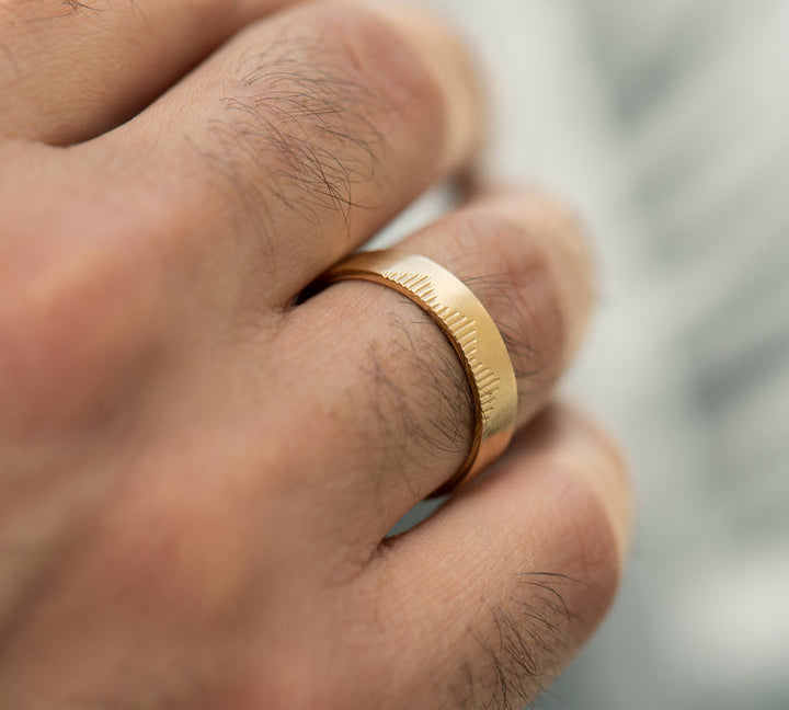Classic Men's Wedding Band With Linear Mountains 2