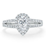 0.75 CT Pear Cut Halo Split Shank Setting Moissanite Engagement Ring 1