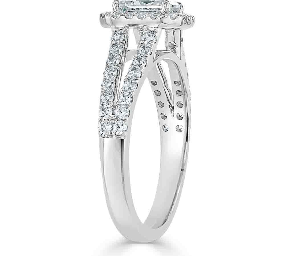 0.75 CT  Radiant Cut Halo Split Shank Style Moissanite Engagement Ring 3