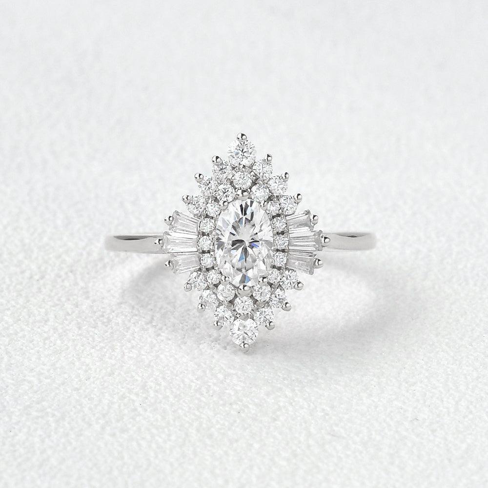 0.43 CT Oval Cut Ballerina Moissanite Engagement Ring 1