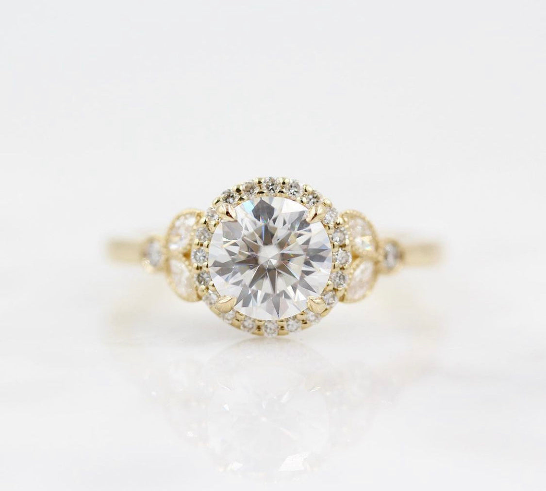 1.0 CT Round Cut Halo Moissanite Engagement Ring 1