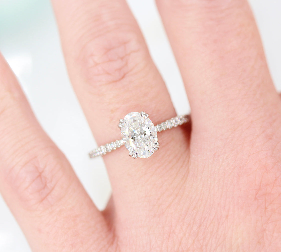 1.91 CT Oval Solitaire Moissanite Engagement Ring With Pave Setting 2