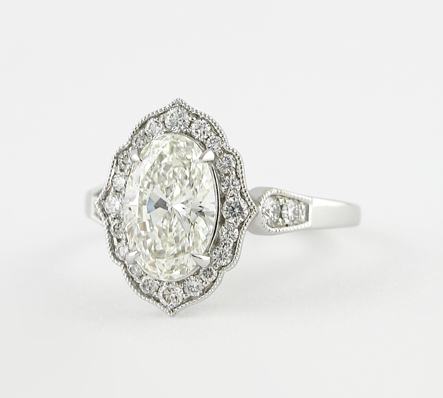 1.91 CT Oval Milgrain Vintage Halo Style Moissanite Engagement Ring 2