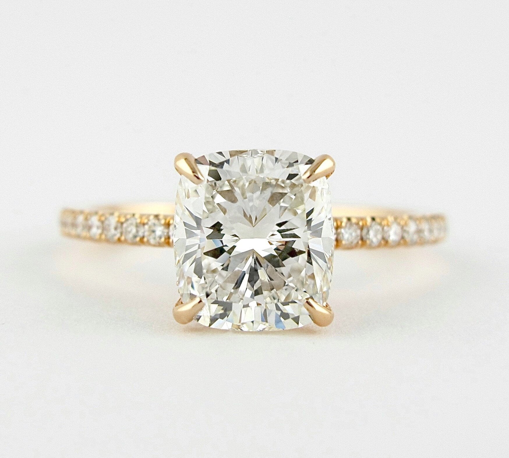 1.5 CT Cushion Hidden Halo & Pave Moissanite Engagement Ring 1
