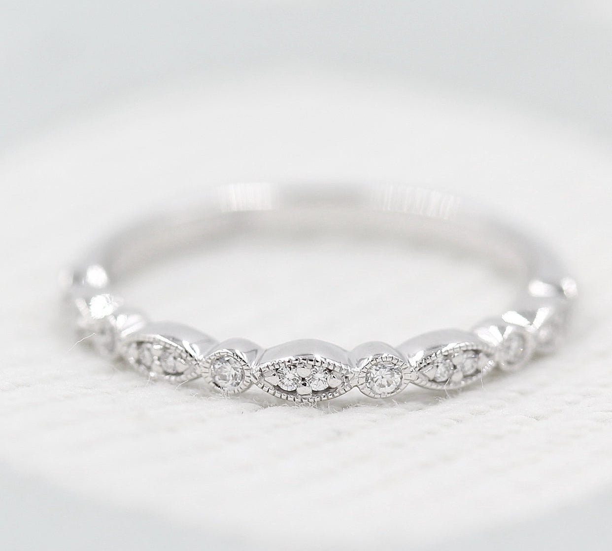 0.15 TCW Round Cut Milgrain Style Moissanite Wedding Band 3