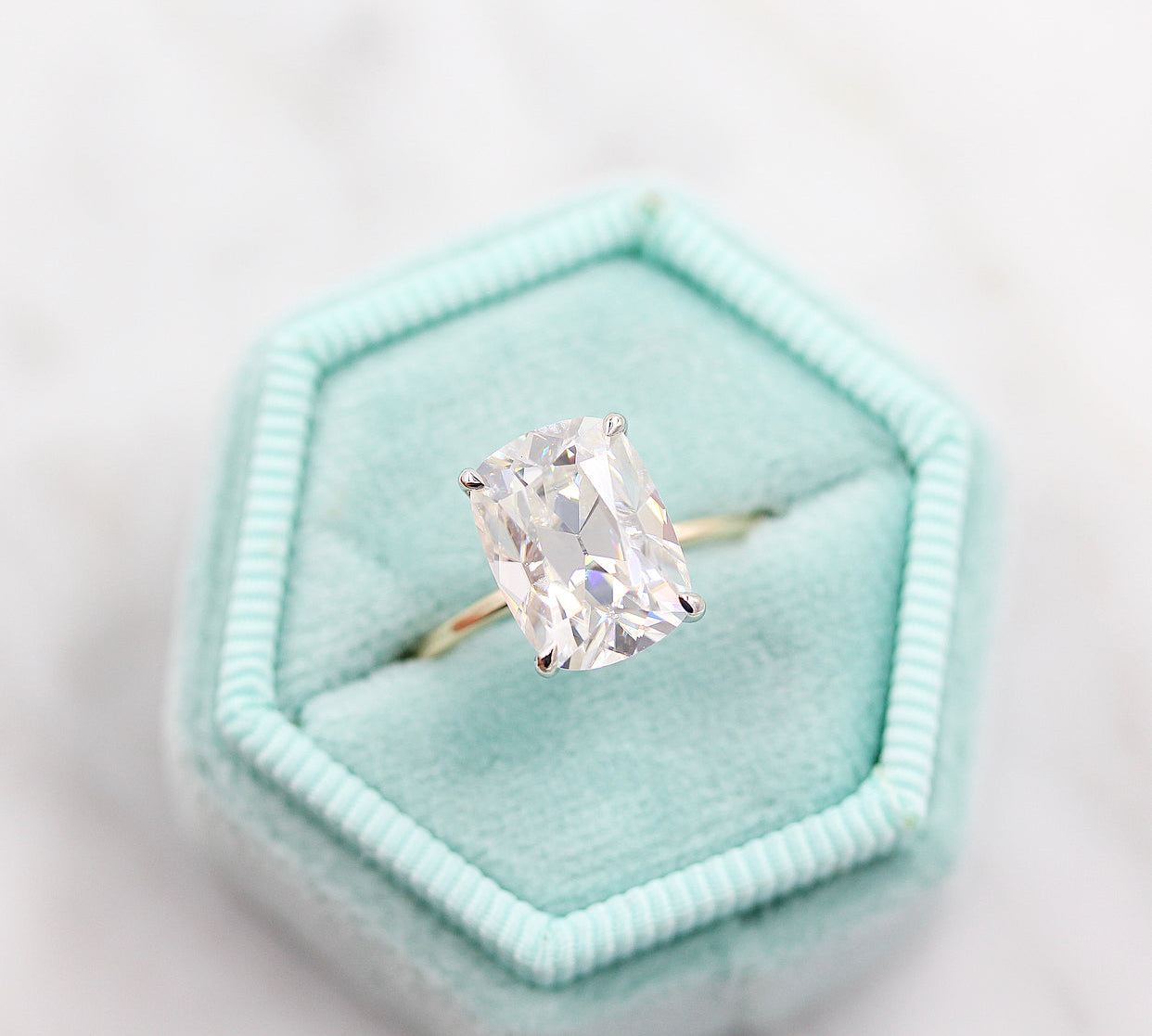 3.63 CT Elongated Old Mine Cushion Solitaire Moissanite Engagement Ring 1