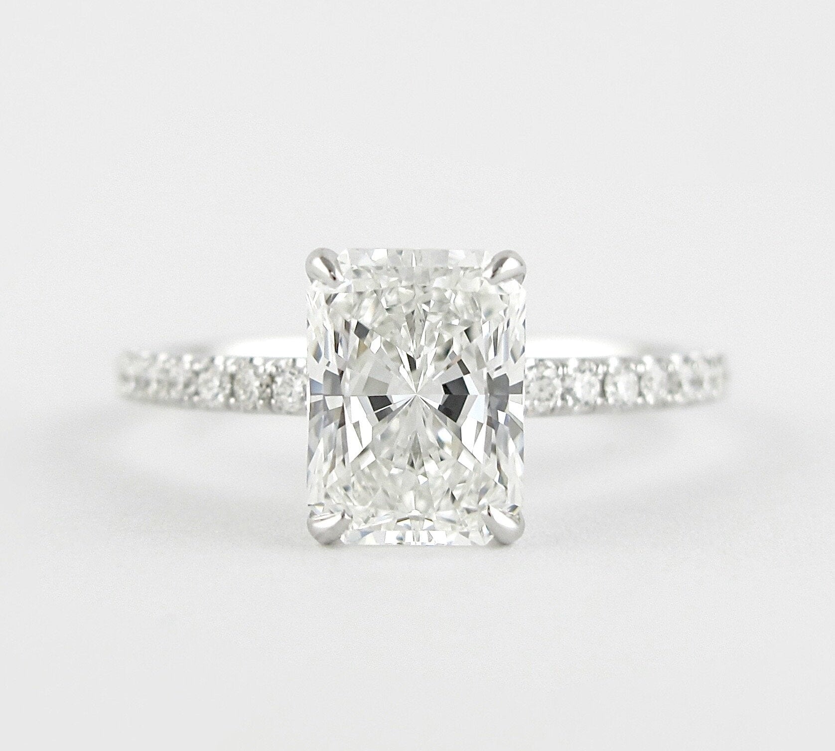 1.8 CT Radiant Solitaire & Pave Moissanite Engagement Ring 1