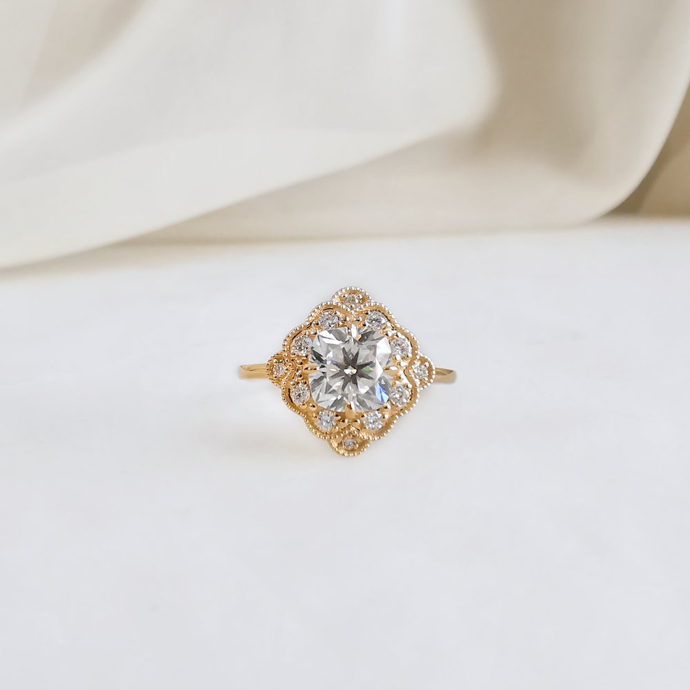 1.0 CT Cushion Shaped Moissanite Art Deco Engagement Ring 1