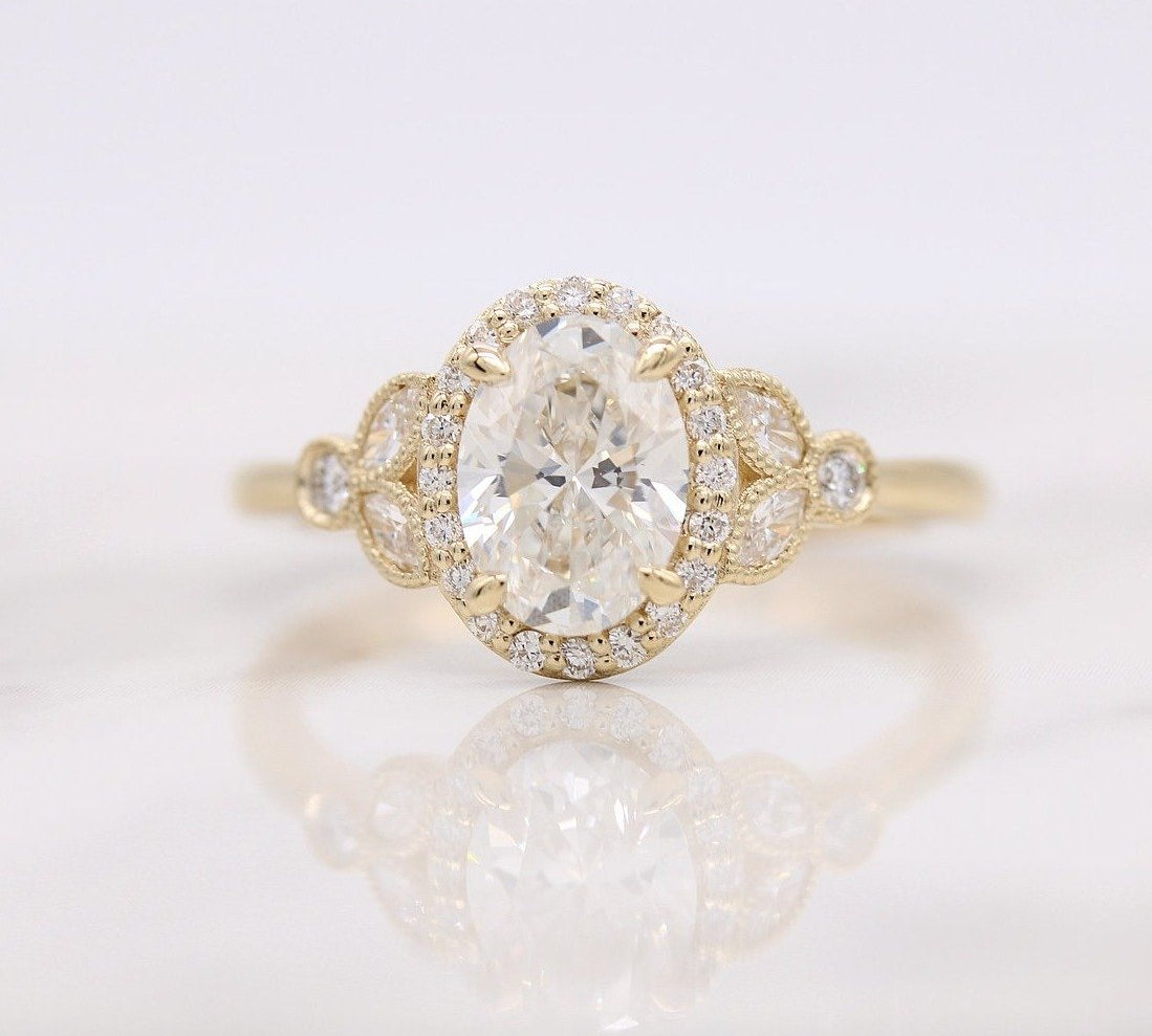 1.33 CT Oval Cut Halo Moissanite Engagement Ring 1