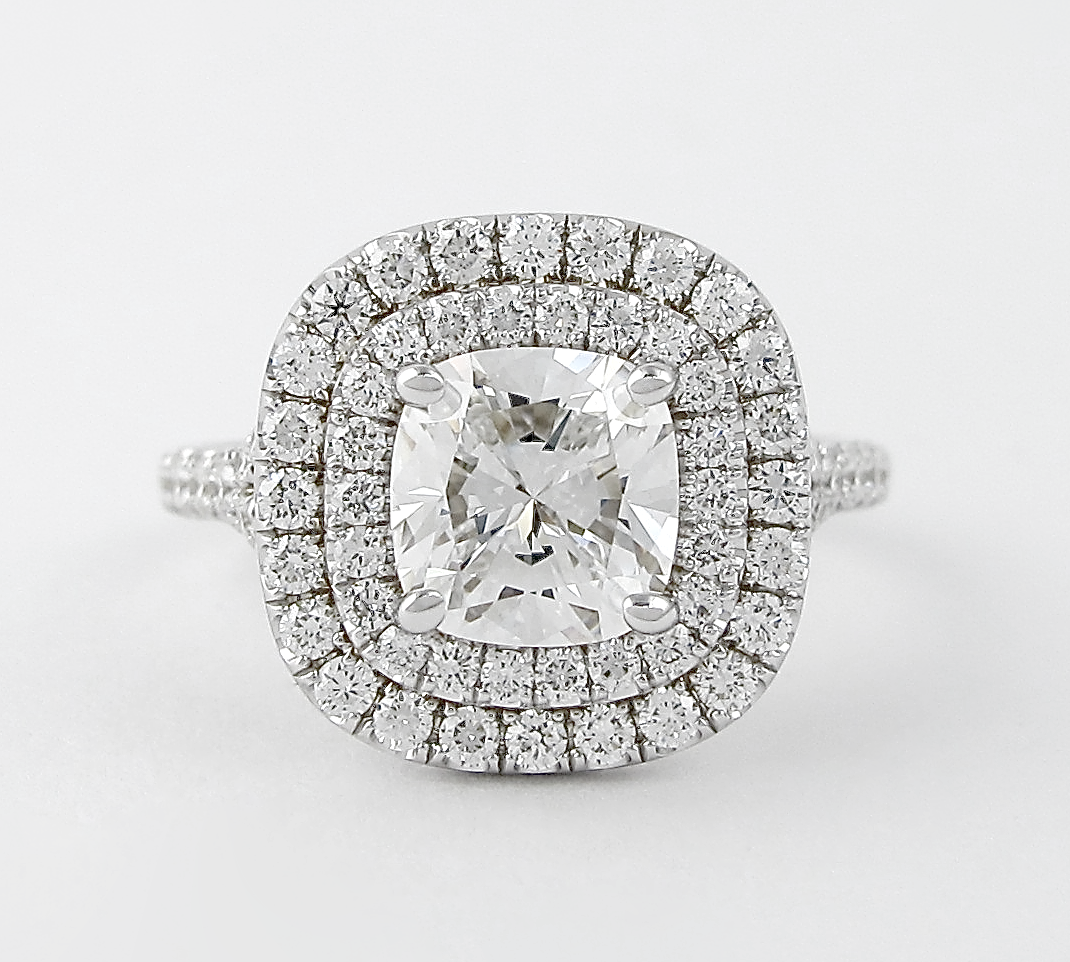 0.95 CT Cushion Double Halo & Split Shank Moissanite Engagement Ring 1
