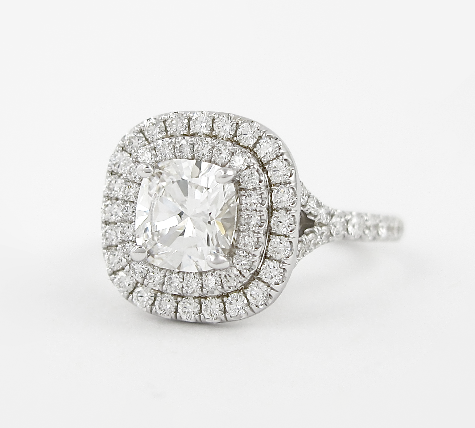 0.95 CT Cushion Double Halo & Split Shank Moissanite Engagement Ring 3