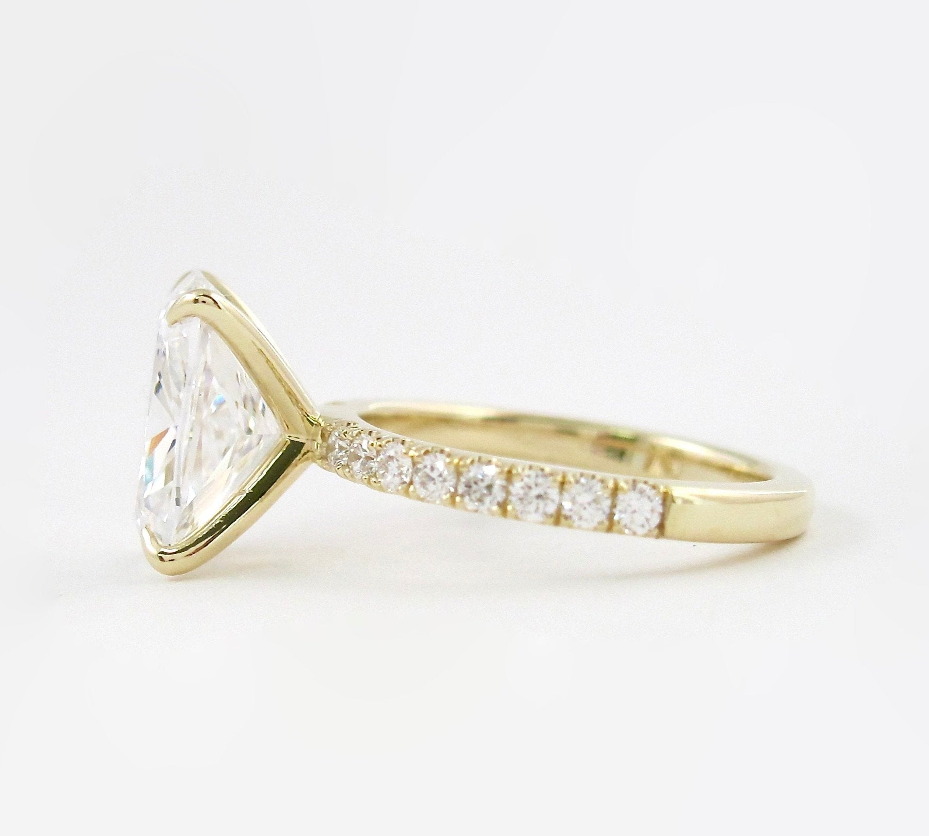 3.8 CT Elongated Cushion Solitaire Pave Moissanite Engagement Ring 2