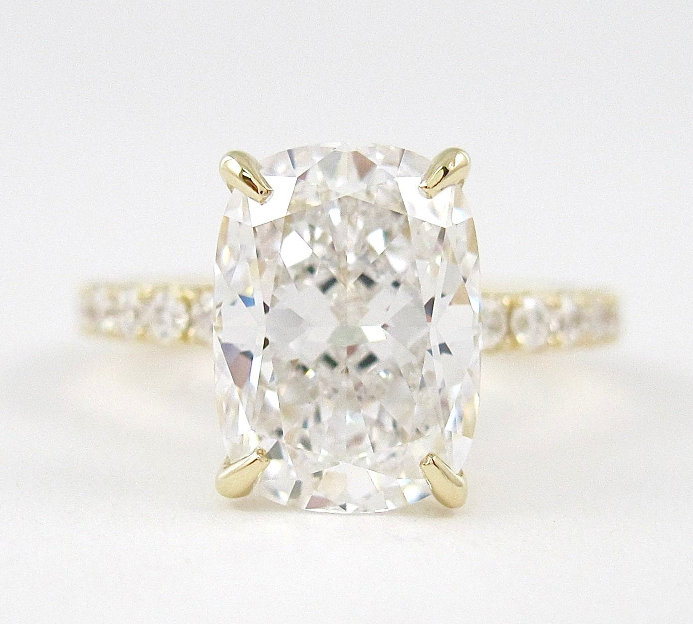 3.8 CT Elongated Cushion Solitaire Pave Moissanite Engagement Ring 1