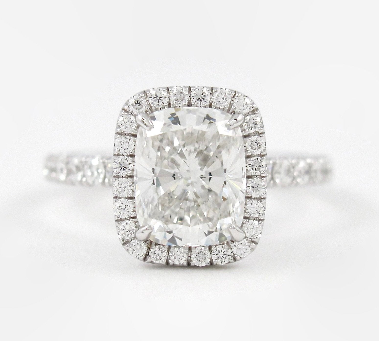 2.0 CT Elongated Cushion Halo Style Moissanite Engagement Ring 1