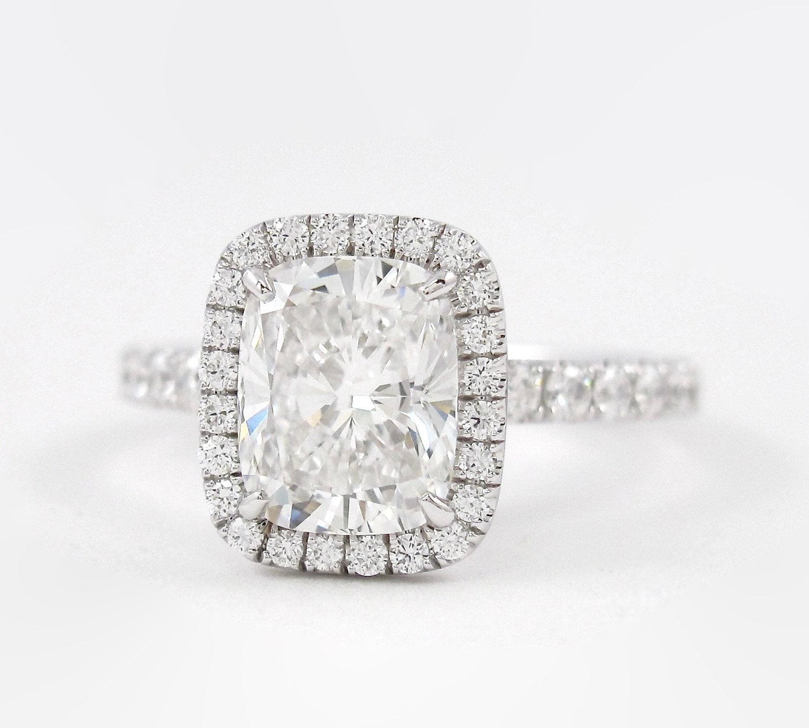 2.0 CT Elongated Cushion Halo Style Moissanite Engagement Ring 2