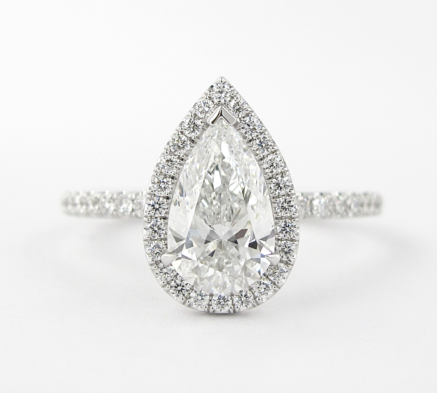 1.5 CT Pear Cut Halo Style  Moissanite Engagement Ring 1