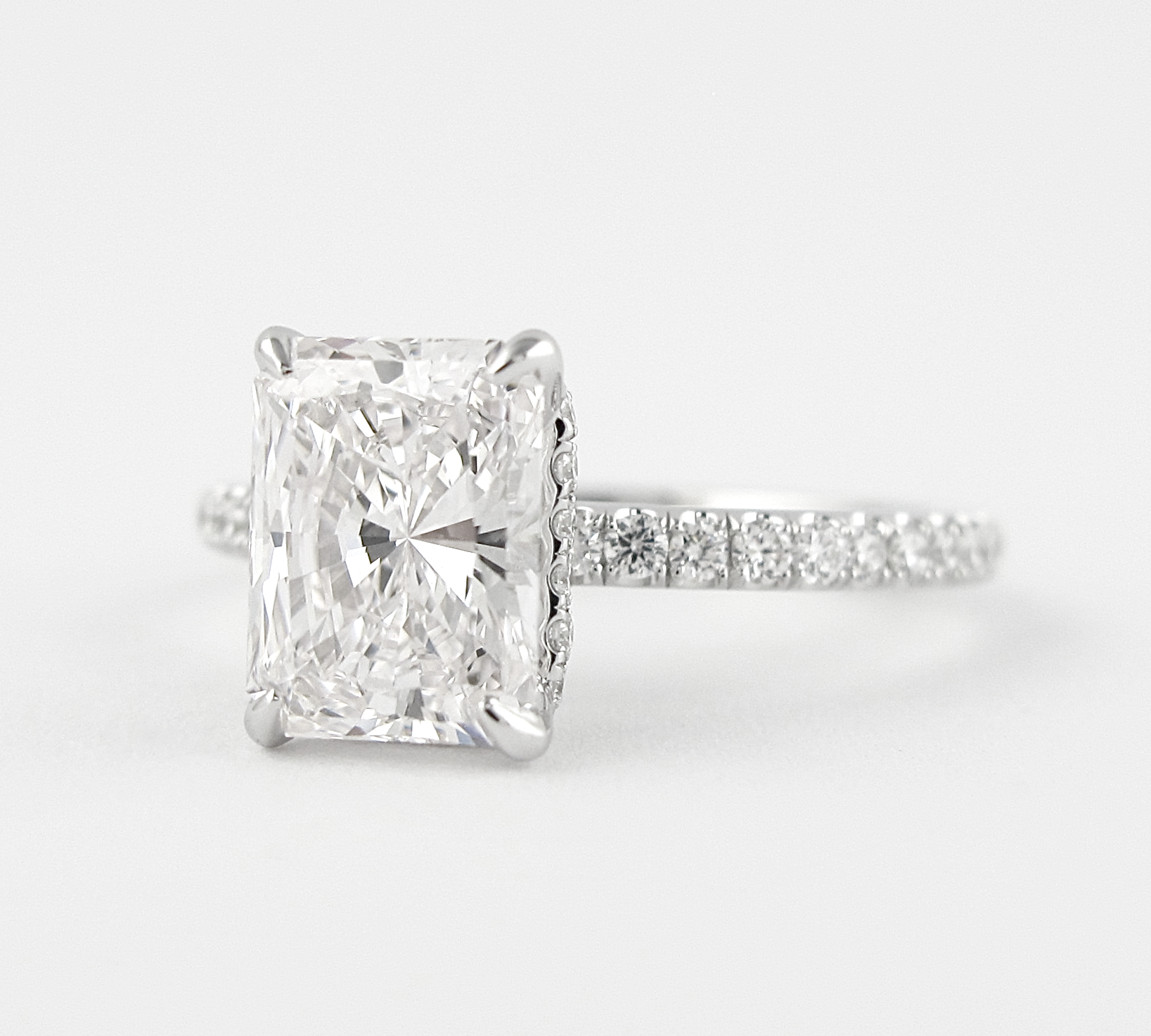 1.80 CT Radiant Hidden Halo & Pave Moissanite Engagement Ring 2