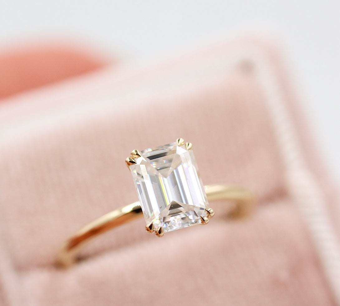 1.55 CT Emerald Cut Solitaire Moissanite Engagement Ring 3