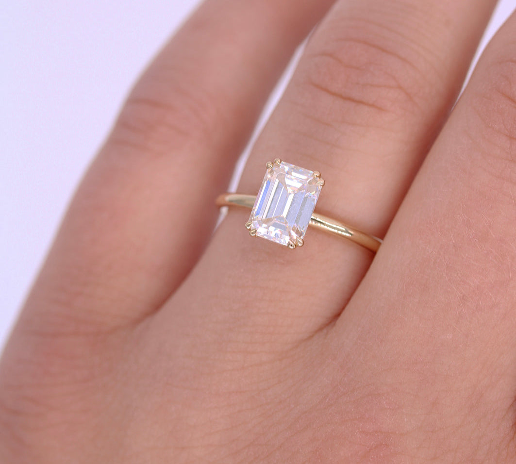 1.55 CT Emerald Cut Solitaire Moissanite Engagement Ring 2