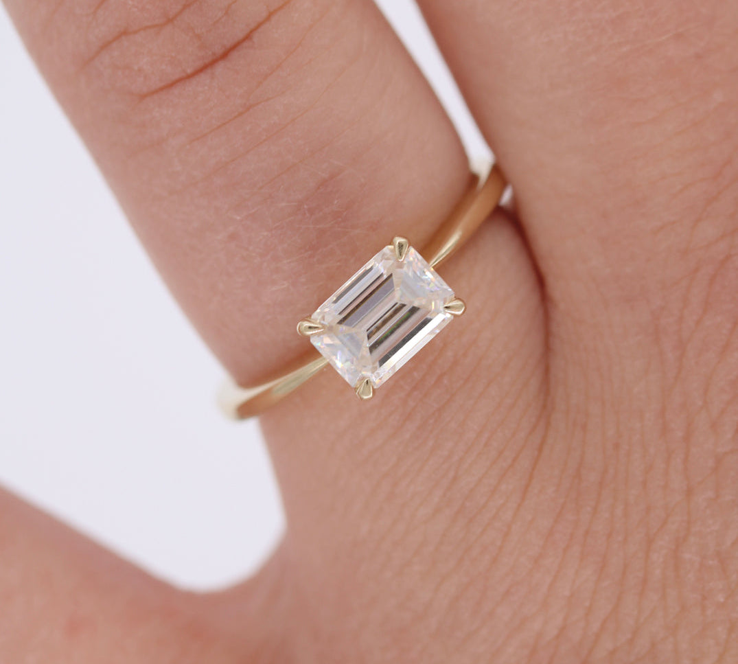 1.55 CT Emerald Cut Solitaire Moissanite Engagement Ring 2