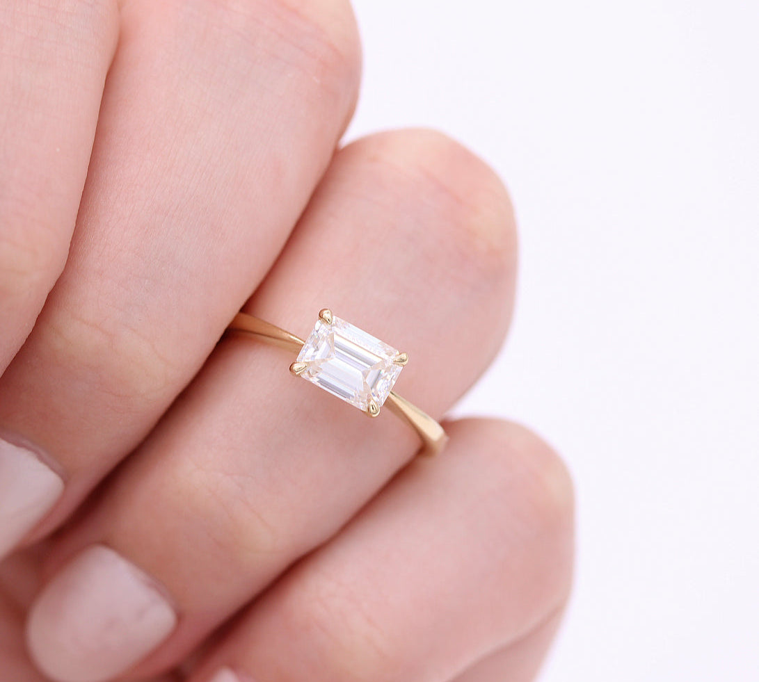 1.55 CT Emerald Cut Solitaire Moissanite Engagement Ring 3