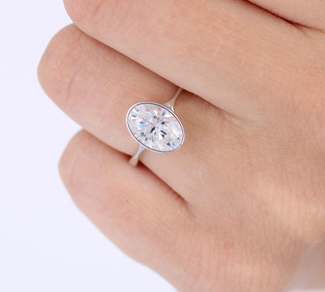 2.0 CT-3.75 CT Oval Bezel Solitaire Moissanite Engagement Ring 2