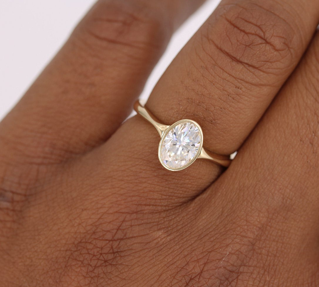 2.0 CT Oval Cut Bezel Solitaire Moissanite Engagement Ring 2