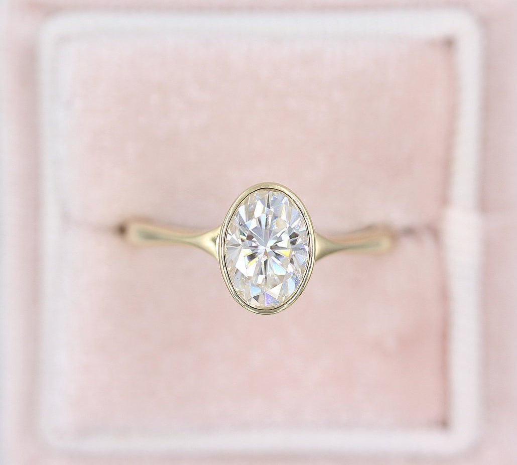 2.0 CT Oval Cut Bezel Solitaire Moissanite Engagement Ring 3