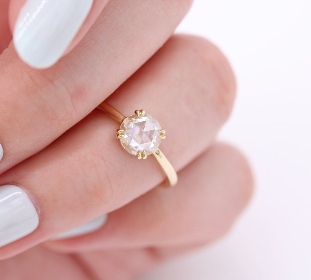 1.0 CT Round Rose Cut Solitaire Moissanite Engagement Ring 2