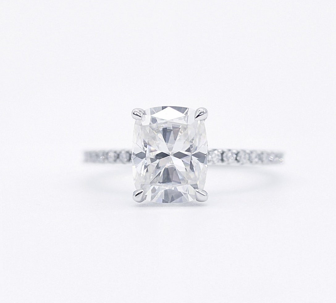 2.01 CT Elongated Cushion Hidden Halo Moissanite Engagement Ring 1