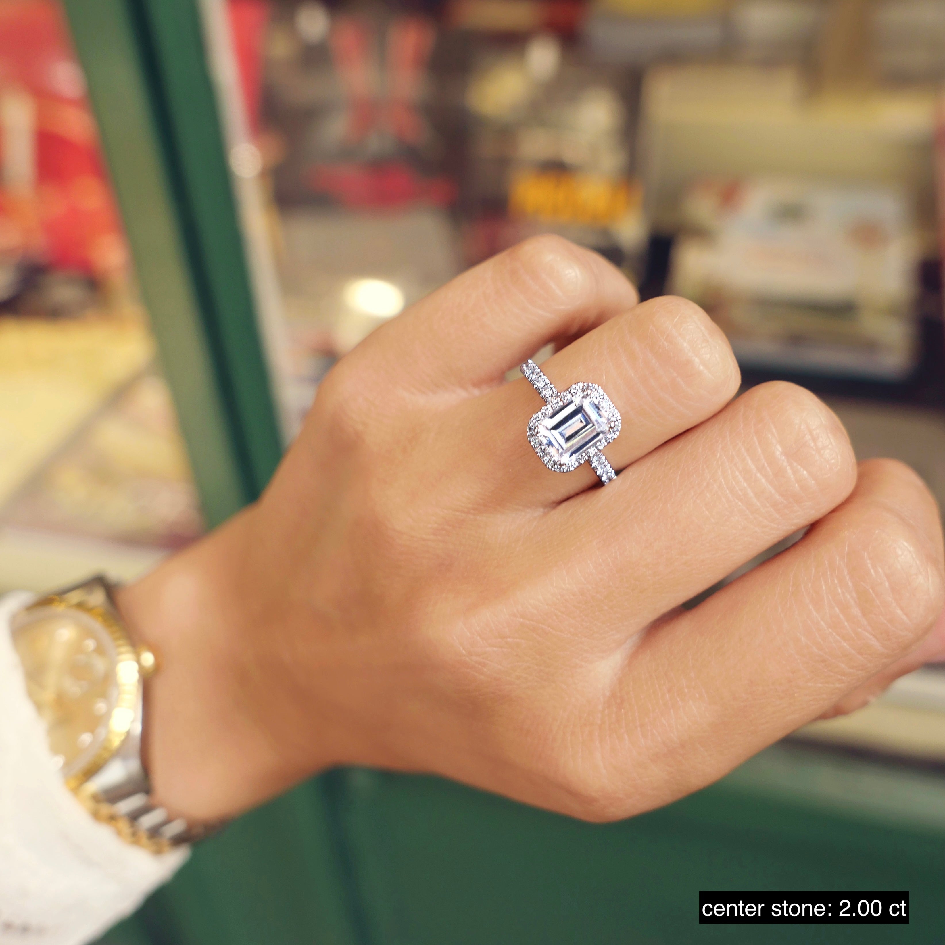 2 CT Emerald Halo CVD F/VS1 Diamond Engagement Ring 11