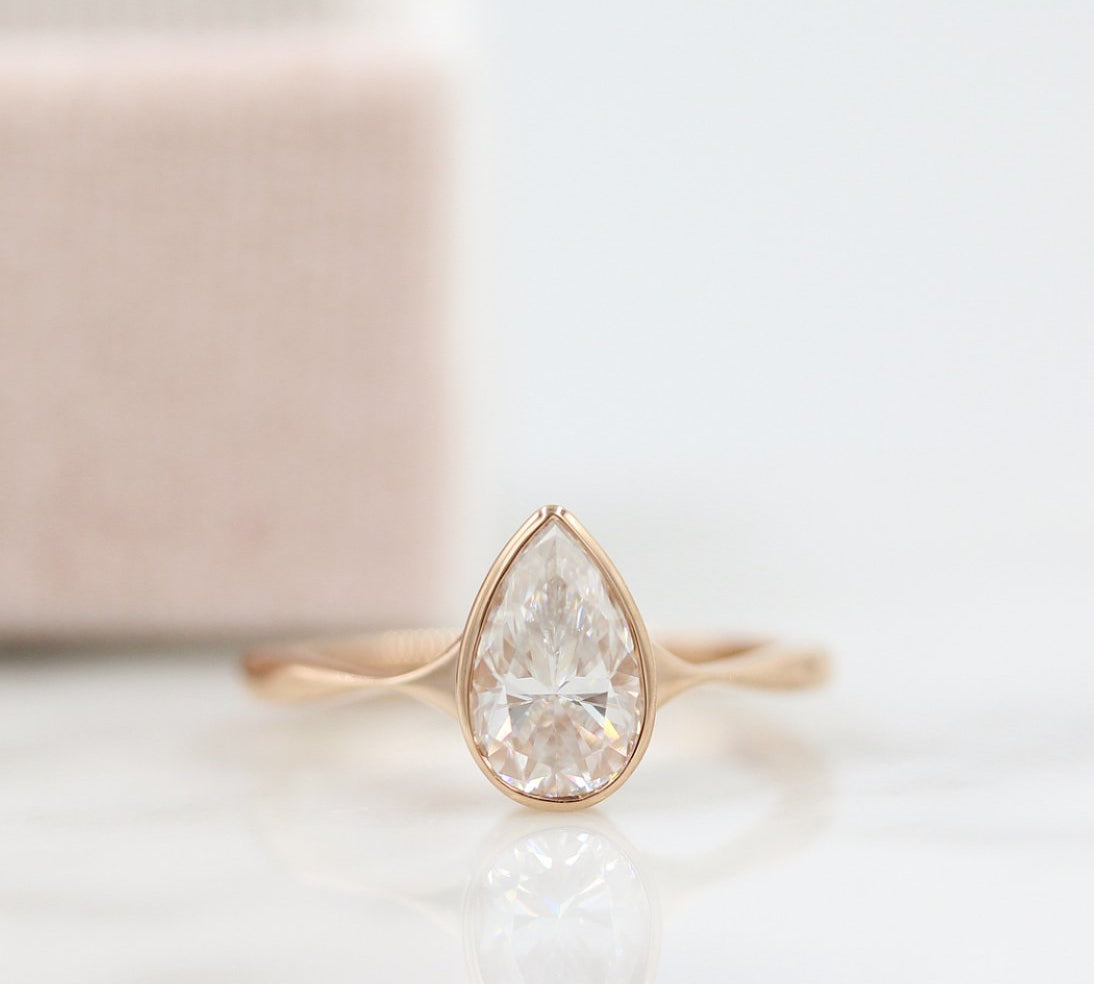 1.33 CT Pear Cut Bezel Solitaire Moissanite Engagement Ring 1