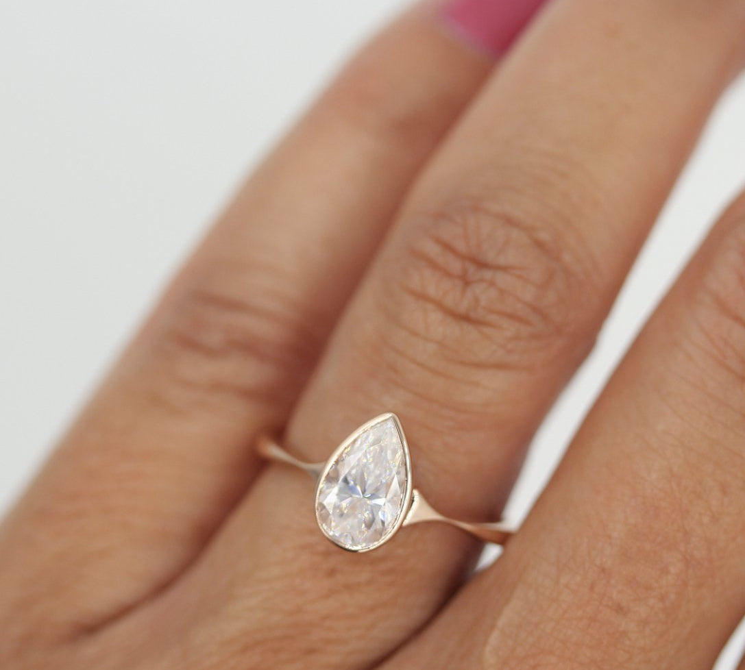 1.33 CT Pear Cut Bezel Solitaire Moissanite Engagement Ring 2