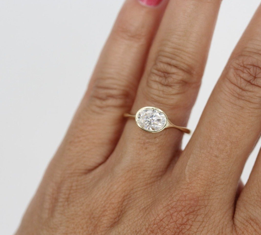 2.0 CT Oval Cut Bezel Solitaire Moissanite Engagement Ring 2