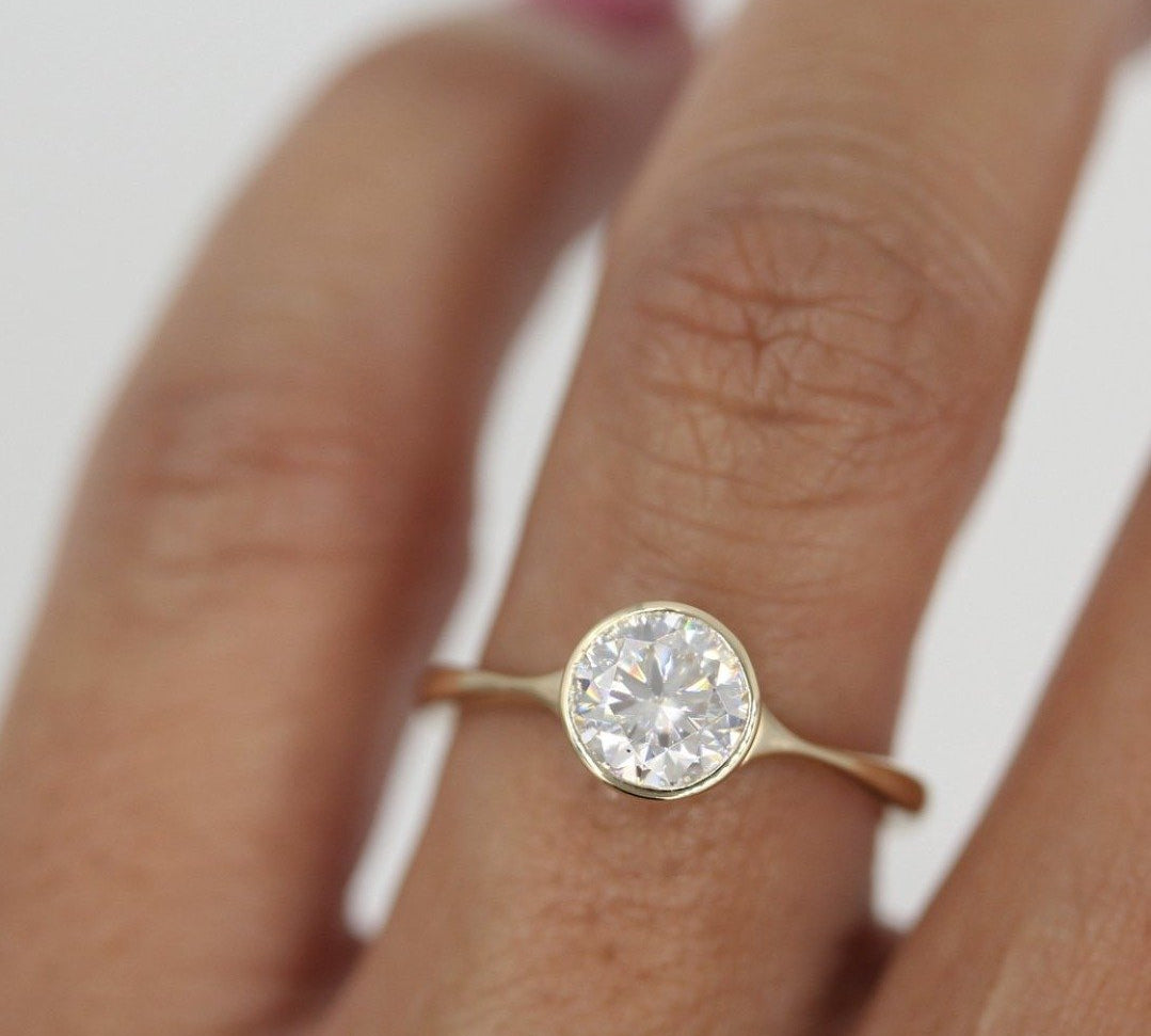 1.80 CT Round Cut Bezel Solitaire Moissanite Engagement Ring 2