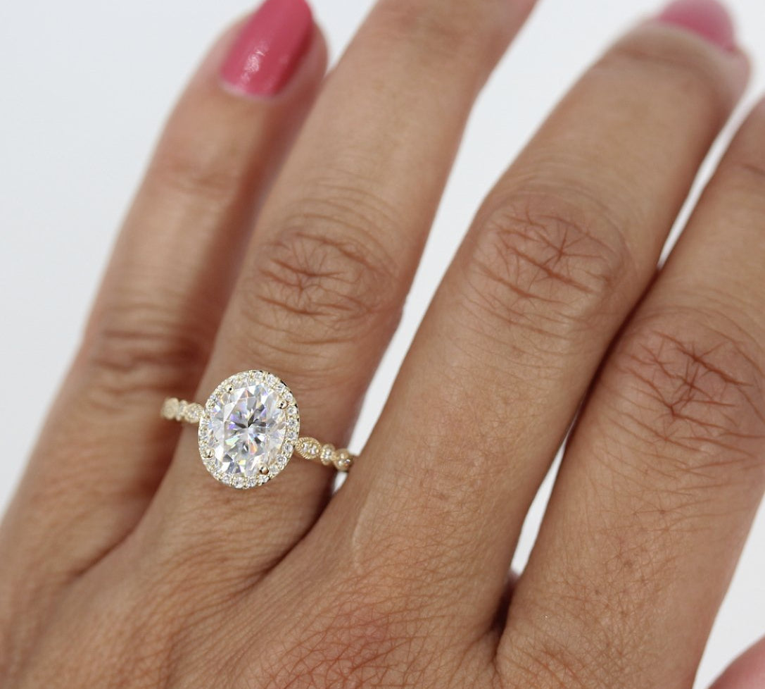 1.91 CT Oval Cut Halo Moissanite Engagement Ring 2