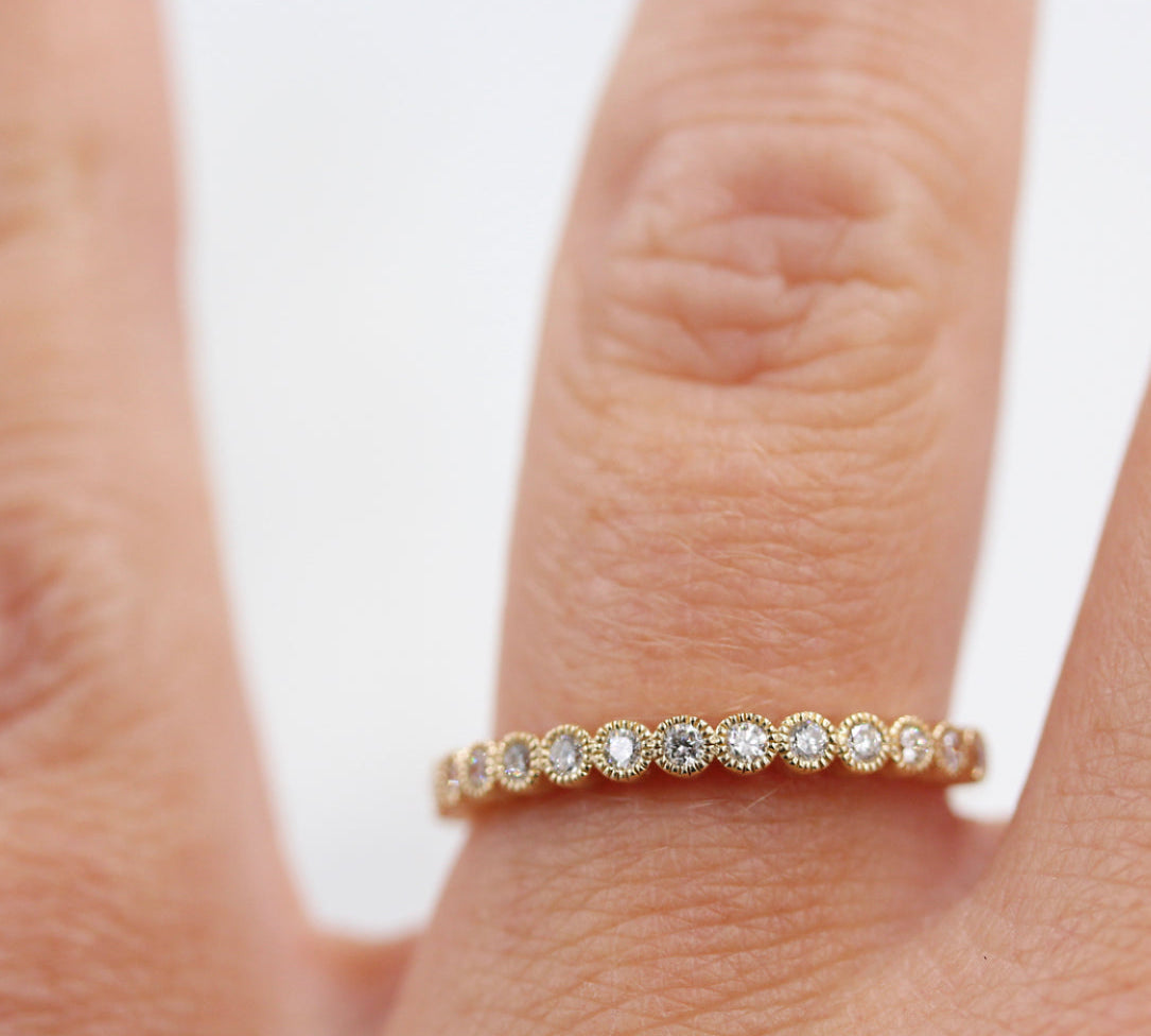0.22 TCW Round Milgrain Half Eternity Moissanite Wedding Band 1