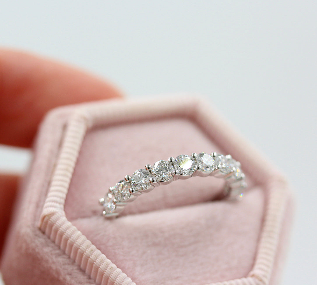 1.0 TCW Round Cut Half Eternity Moissanite Wedding Band 1