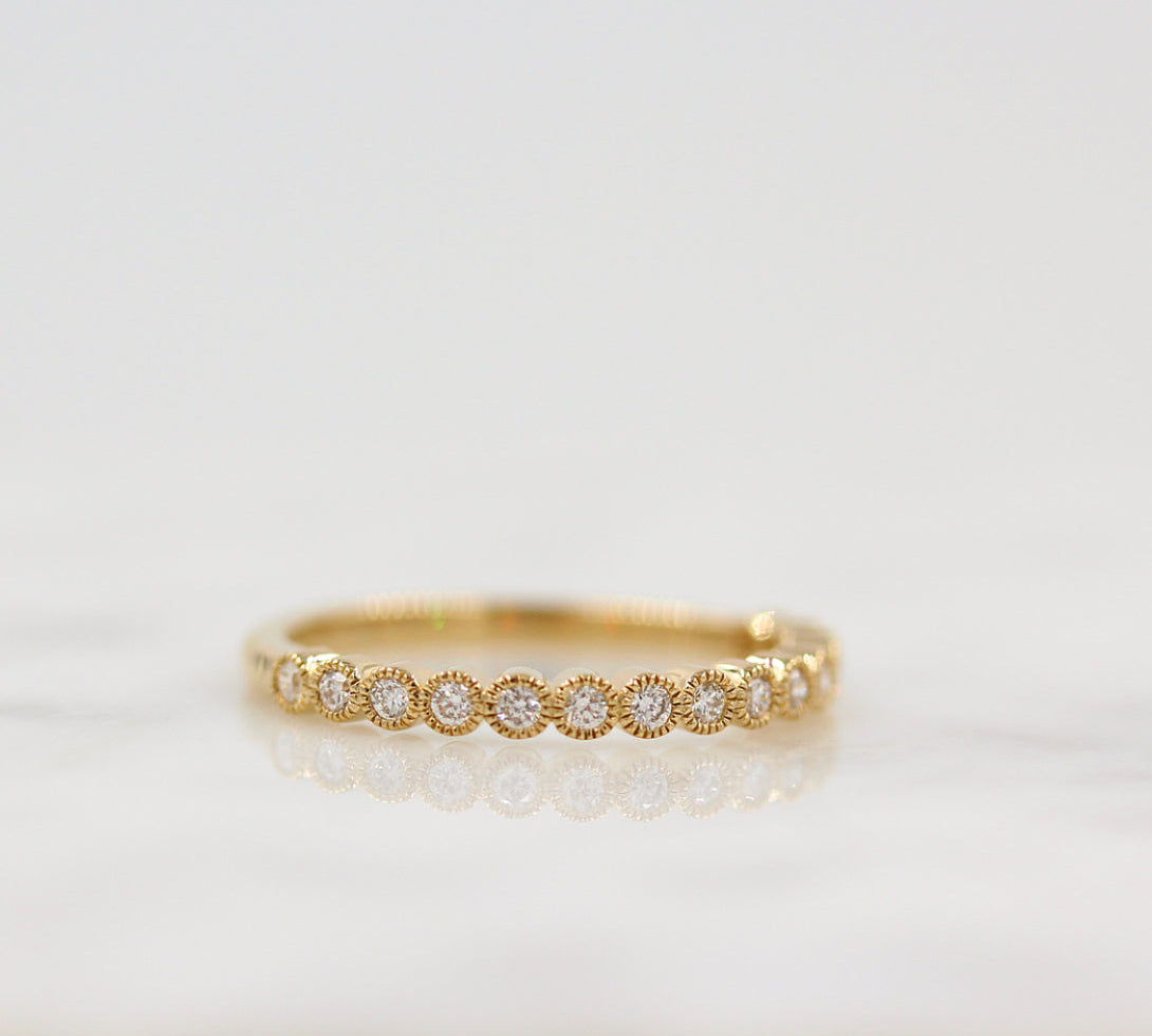 0.22 TCW Round Milgrain Half Eternity Moissanite Wedding Band 2